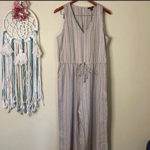 Anthropologie Striped Sleeveless Jumpsuit in Cream with Pastel Stripes